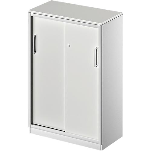 Schäfer Shop Genius Schiebetürenschrank TETRIS SOLID, 3 OH, 2 Fachböden, B 800 mm, 19 mm Abdeckplatte, lichtgrau/weißalu