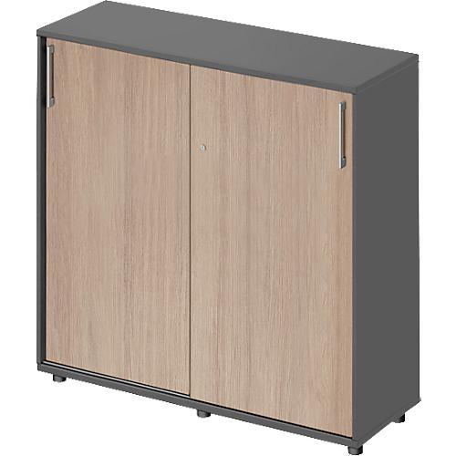 Schäfer Shop Genius Schiebetürenschrank TETRIS WOOD, 3 OH, B 1200 mm, Höhe inkl. Gleiter, graphit/eiche
