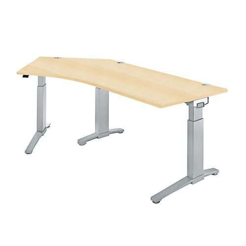 Schäfer Shop Genius Schreibtisch ERGOSTYLE S, 135°, Ansatz links, manuell höheneinstellbar, B 2165 x T 800 mm, Ahorn/weißaluminium