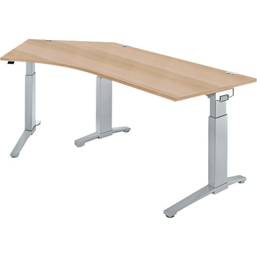Schäfer Shop Genius Schreibtisch ERGOSTYLE S 135°, Ansatz links, manuell höheneinstellbar, B 2165 x T 800 mm, Eiche/weißaluminium