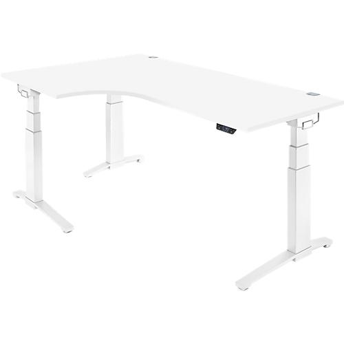 Schäfer Shop Genius Schreibtisch ERGOSTYLE S, 90°, Ansatz links, elektrisch höhenverstellbar, C-Fuß, zweistufig, B 2000 x T 800 x H 645-1305 mm, inkl. Memory Master, Ahorn/weiß