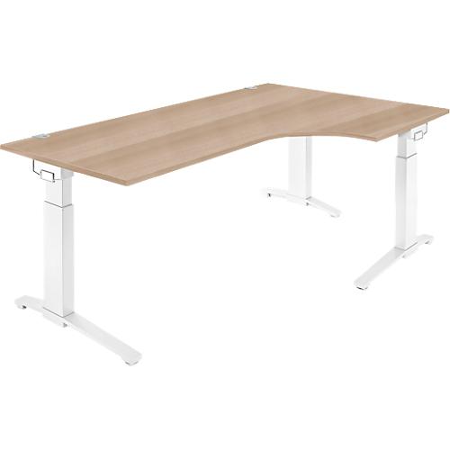 Schäfer Shop Genius Schreibtisch ERGOSTYLE S, 90°, C-Fuß Gestell, Ansatz rechts, manuell höhenverstellbar, melaminharzbeschichtet, B 2000 x T 800 x H 675-895 mm, Eiche/weiß