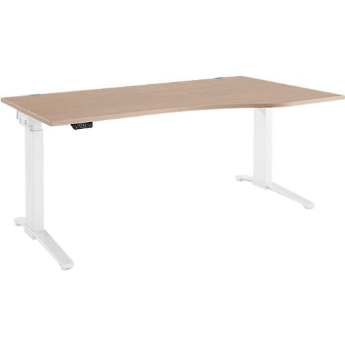 Schäfer Shop Genius Schreibtisch ERGOSTYLE S, elektrisch höhenverstellbar, einstufig, Ansatz rechts, C-Fuß, B 1800 x T 800 x H 715-1182 mm, inkl. Memory Master, Eiche/weiß