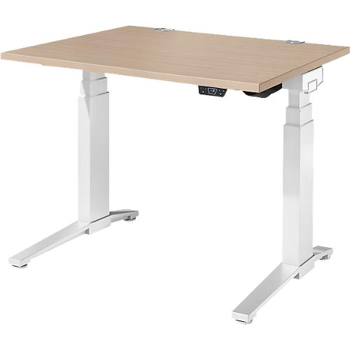 Schäfer Shop Genius Schreibtisch ERGOSTYLE S, Rechteck, elektrisch höhenverstellbar, zweistufig, C-Fuß, B 1200 x T 800 x H 635-1305 mm, inkl. Memory Master, Eiche/weiß