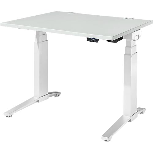 Schäfer Shop Genius Schreibtisch ERGOSTYLE S, Rechteck, elektrisch höhenverstellbar, zweistufig, C-Fuß, B 1200 x T 800 x H 635-1305 mm, inkl. Memory Master, lichtgrau/weiß