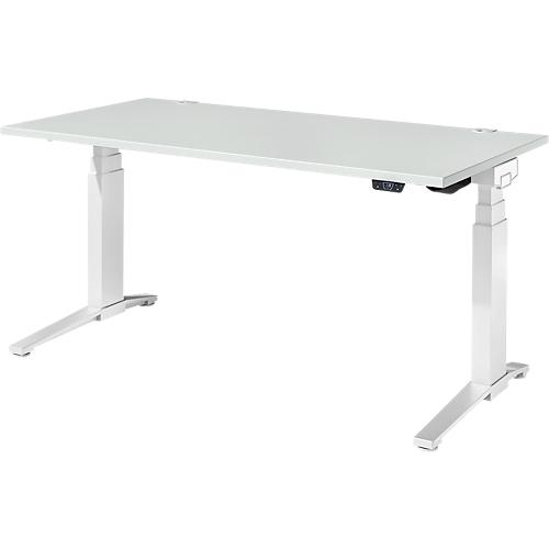 Schäfer Shop Genius Schreibtisch ERGOSTYLE S, Rechteck, elektrisch höhenverstellbar, zweistufig, C-Fuß, B 1600 x T 800 x H 635-1305 mm, inkl. Memory Master, lichtgrau/weiß