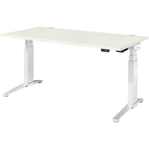 Schäfer Shop Genius Schreibtisch ERGOSTYLE S, Rechteck, elektrisch höhenverstellbar, zweistufig, C-Fuß, B 1600 x T 800 x H 635-1305 mm, inkl. Memory Master, weiß/weiß