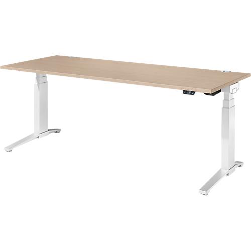 Schäfer Shop Genius Schreibtisch ERGOSTYLE S, Rechteck, elektrisch höhenverstellbar, zweistufig, C-Fuß, B 2000 x T 800 x H 635-1305 mm, inkl. Memory Master, Eiche/weiß