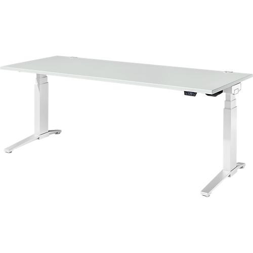 Schäfer Shop Genius Schreibtisch ERGOSTYLE S, Rechteck, elektrisch höhenverstellbar, zweistufig, C-Fuß, B 2000 x T 800 x H 635-1305 mm, inkl. Memory Master, lichtgrau/weiß