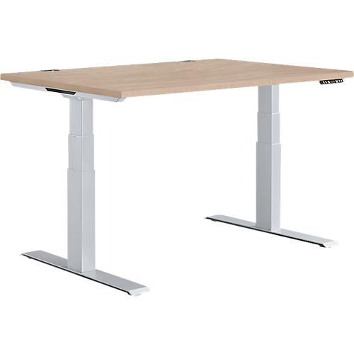 Schäfer Shop Genius Schreibtisch MODENA FLEX, elektrisch höhenverstellbar, Rechteck, T-Fuß, B 1200 x T 800 mm, Eiche/weißalu