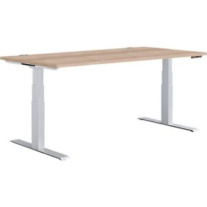 Schäfer Shop Genius Schreibtisch MODENA FLEX, elektrisch höhenverstellbar, Rechteck, T-Fuß, B 1600 x T 800 mm, Eiche/weißalu