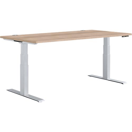 Schäfer Shop Genius Schreibtisch MODENA FLEX, elektrisch höhenverstellbar, Rechteck, T-Fuß, B 1600 x T 800 mm, Eiche/weißalu
