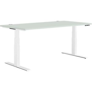 Schäfer Shop Genius Schreibtisch MODENA FLEX, elektrisch höhenverstellbar, Rechteck, T-Fuß, B 1600 x T 800 mm, lichtgrau/weiß