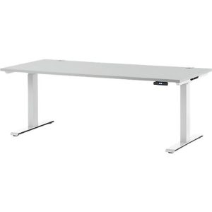 Schäfer Shop Genius Schreibtisch MODENA FLEX, elektrisch höhenverstellbar, Rechteck, T-Fuß, B 1800 x T 800 mm, lichtgrau/weiß