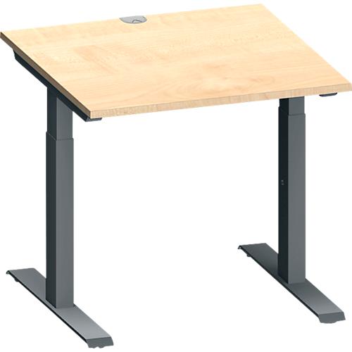 Schäfer Shop Genius Schreibtisch MODENA FLEX, Quadrat, T-Fuß Rechteckrohr, B 800 x T 800 x H 650-850 mm, Ahorn/anthrazit