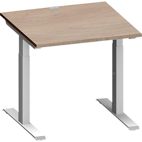 Schäfer Shop Genius Schreibtisch MODENA FLEX, Quadrat, T-Fuß Rechteckrohr, B 800 x T 800 x H 650-850 mm, Eiche/weißalu