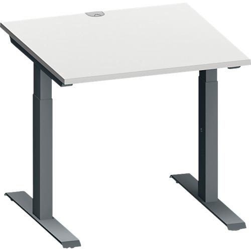 Schäfer Shop Genius Schreibtisch MODENA FLEX, Quadrat, T-Fuß Rechteckrohr, B 800 x T 800 x H 650-850 mm, lichtgrau/anthrazit