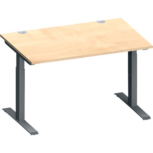 Schäfer Shop Genius Schreibtisch MODENA FLEX, Rechteck, T-Fuß Rechteckrohr, B 1200 x T 800 x H 650-850 mm, Ahorn/anthrazit