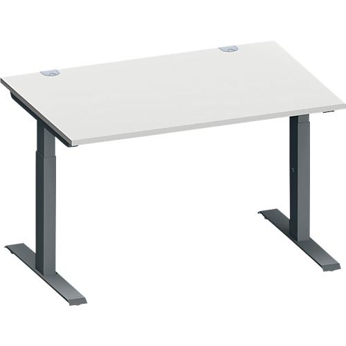 Schäfer Shop Genius Schreibtisch MODENA FLEX, Rechteck, T-Fuß Rechteckrohr, B 1200 x T 800 x H 650-850 mm, lichtgrau/anthrazit