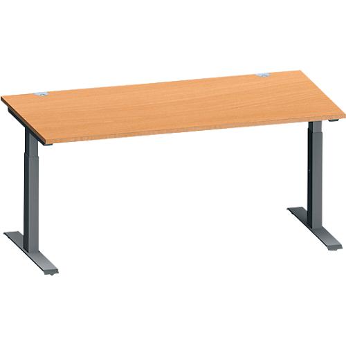 Schäfer Shop Genius Schreibtisch MODENA FLEX, Rechteck, T-Fuß Rechteckrohr, B 1600 x T 800 x H 650-850 mm, Buche/anthrazit