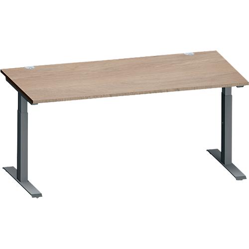 Schäfer Shop Genius Schreibtisch MODENA FLEX, Rechteck, T-Fuß Rechteckrohr, B 1600 x T 800 x H 650-850 mm, Eiche/anthrazit