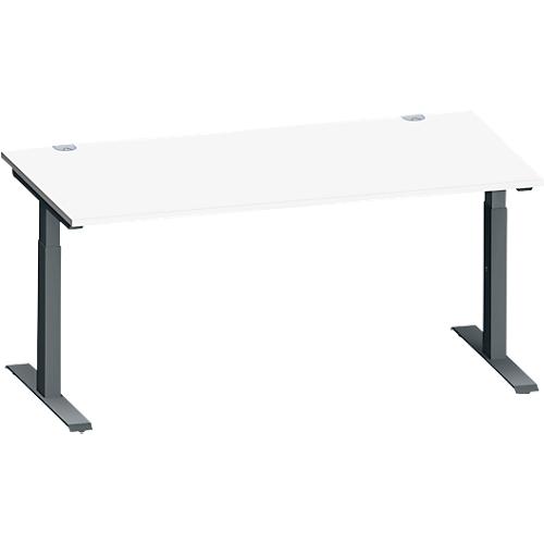 Schäfer Shop Genius Schreibtisch MODENA FLEX, Rechteck, T-Fuß Rechteckrohr, B 1600 x T 800 x H 650-850 mm, weiß/anthrazit