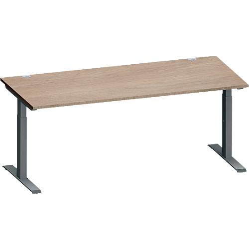 Schäfer Shop Genius Schreibtisch MODENA FLEX, Rechteck, T-Fuß Rechteckrohr, B 1800 x T 800 x H 650-850 mm, Eiche/anthrazit