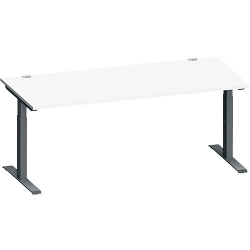 Schäfer Shop Genius Schreibtisch MODENA FLEX, Rechteck, T-Fuß Rechteckrohr, B 1800 x T 800 x H 650-850 mm, weiß/anthrazit