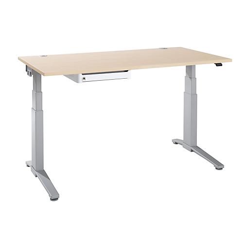 Schäfer Shop Genius Schreibtisch PLANOVA ERGOSTYLE, elektrisch höhenverstellbar, B 1600 mm, Ahorn/weißaluminium + OrgaWork Schublade