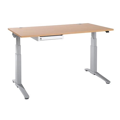 Schäfer Shop Genius Schreibtisch PLANOVA ERGOSTYLE, elektrisch höhenverstellbar, B 1600 mm, Buche/weißaluminium + OrgaWork Schublade
