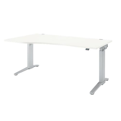 Schäfer Shop Genius Schreibtisch PLANOVA ERGOSTYLE, elektrisch höhenverstellbar, Freiform, Ansatz links, C-Fuß, B 1800 mm, weiß/weißalu