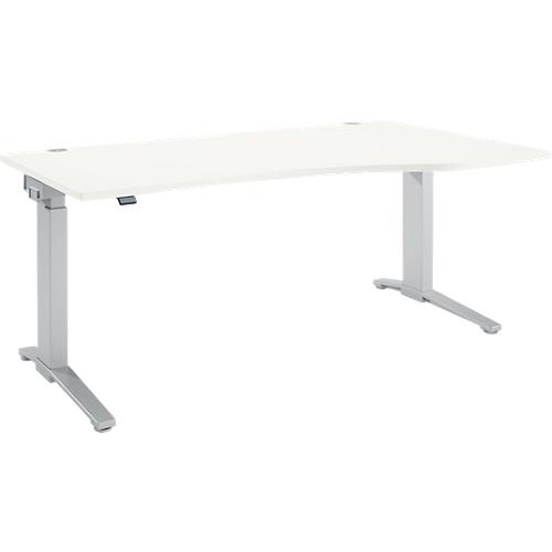 Schäfer Shop Genius Schreibtisch PLANOVA ERGOSTYLE, elektrisch höhenverstellbar, Freiform, Ansatz rechts, C-Fuß, B 1800 mm, weiß/weißalu