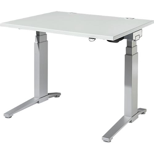 Schäfer Shop Genius Schreibtisch PLANOVA ERGOSTYLE, elektrisch höhenverstellbar, Rechteck, C-Fuß, B 1200 mm, lichtgrau/weißalu