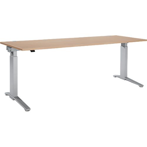 Schäfer Shop Genius Schreibtisch PLANOVA ERGOSTYLE, elektrisch höhenverstellbar, Rechteck, C-Fuß, B 2000 x T 800 x H 715-1182 mm, Eiche/weißaluminium