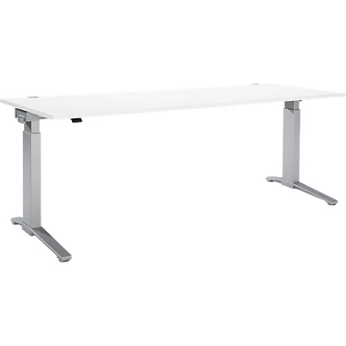 Schäfer Shop Genius Schreibtisch PLANOVA ERGOSTYLE, elektrisch höhenverstellbar, Rechteck, C-Fuß, B 2000 x T 800 x H 715-1182 mm, weiß/weißaluminium