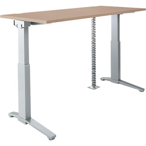 Schäfer Shop Genius Schreibtisch PLANOVA ERGOSTYLE S, elektrisch höhenverstellbar, C-Fuß, B 1600 mm, Eiche/alusilber, Memorymaster, Kabelschlange