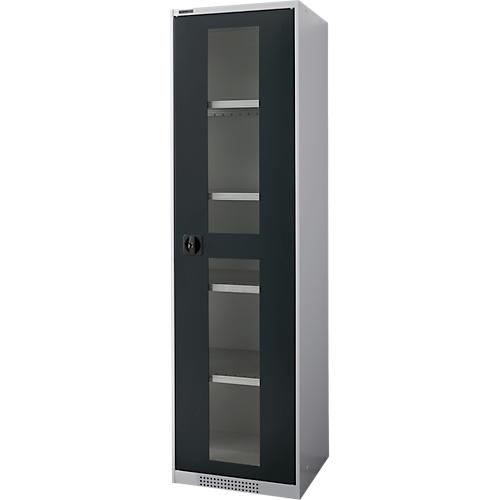 Schäfer Shop Genius Sichttürschrank FS, 5 OH, abschließbar, 4 Fachböden, bis 250 kg, B 545 mm, Stahl, weißaluminium RAL 9006/anthrazitgrau RAL 7016