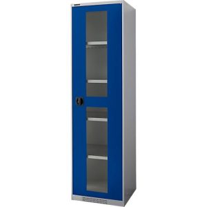 Schäfer Shop Genius Sichttürschrank FS, 5 OH, abschließbar, 4 Fachböden, bis 250 kg, B 545 mm, Stahl, weißaluminium RAL 9006/enzianblau RAL 5010 Schäfer Shop Genius Sichttürschrank FS, 5 OH, abschließbar, 4 Fachböden, bis 250 kg, B 545 mm, Stahl, weißaluminium RAL 9006/enzianblau RAL 5010