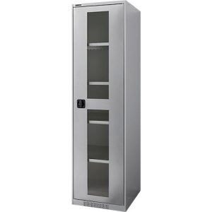 Schäfer Shop Genius Sichttürschrank FS, 5 OH, abschließbar, 4 Fachböden, bis 250 kg, B 545 mm, Stahl, weißaluminium RAL 9006/weißaluminium RAL 9006