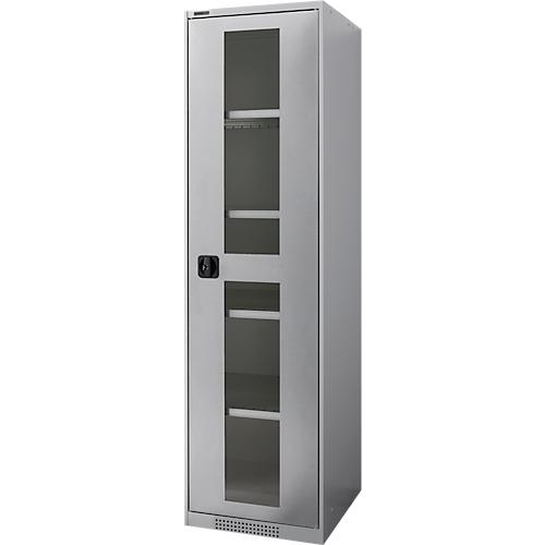 Schäfer Shop Genius Sichttürschrank FS, 5 OH, abschließbar, 4 Fachböden, bis 250 kg, B 545 mm, Stahl, weißaluminium RAL 9006/weißaluminium RAL 9006