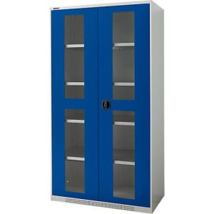 Schäfer Shop Genius Sichttürschrank FS, 5 OH, abschließbar, 4 Fachböden, bis 450 kg, B 1055 mm, Stahl, lichtgrau RAL 7035/enzianblau RAL 5010