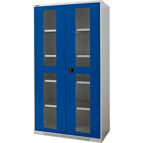 Schäfer Shop Genius Sichttürschrank FS, 5 OH, abschließbar, 4 Fachböden, bis 450 kg, B 1055 mm, Stahl, lichtgrau RAL 7035/enzianblau RAL 5010