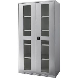 Schäfer Shop Genius Sichttürschrank FS, 5 OH, abschließbar, 4 Fachböden, bis 450 kg, B 1055 mm, Stahl, weißaluminium RAL 9006/weißaluminium RAL 9006