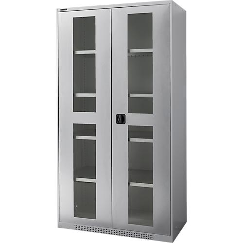 Schäfer Shop Genius Sichttürschrank FS, 5 OH, abschließbar, 4 Fachböden, bis 450 kg, B 1055 mm, Stahl, weißaluminium RAL 9006/weißaluminium RAL 9006