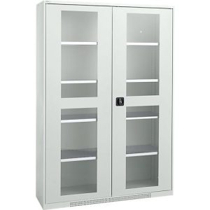 Schäfer Shop Genius Sichttürschrank FS, 5 OH, abschließbar, 4 Fachböden, bis 450 kg, B 1343 mm, Stahl, lichtgrau RAL 7035/lichtgrau RAL 7035