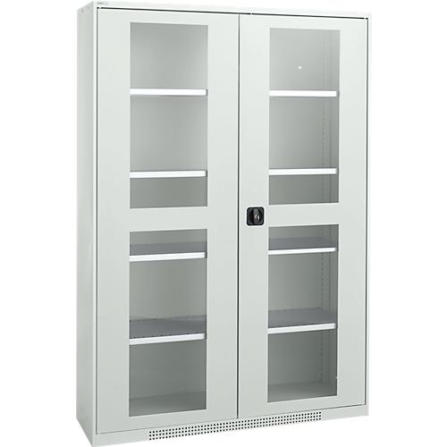 Schäfer Shop Genius Sichttürschrank FS, 5 OH, abschließbar, 4 Fachböden, bis 450 kg, B 1343 mm, Stahl, lichtgrau RAL 7035/lichtgrau RAL 7035