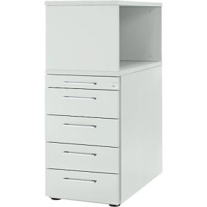 Schäfer Shop Genius Standcontainer mit Aufsatzregal, abschließbar, eckiger Griff, lichtgrau Schäfer Shop Genius Standcontainer mit Aufsatzregal, abschließbar, eckiger Griff, lichtgrau