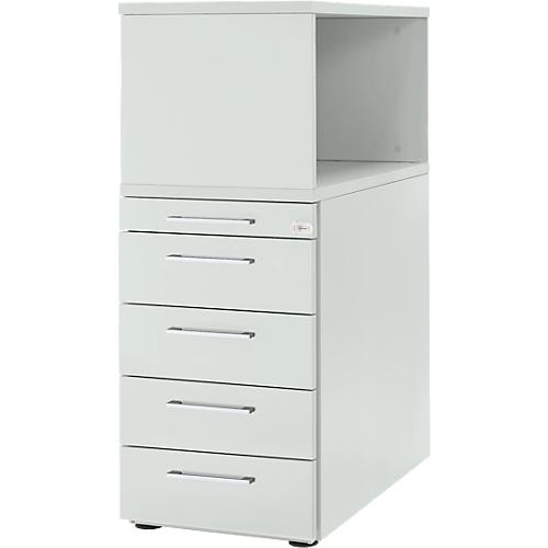 Schäfer Shop Genius Standcontainer mit Aufsatzregal, abschließbar, eckiger Griff, lichtgrau