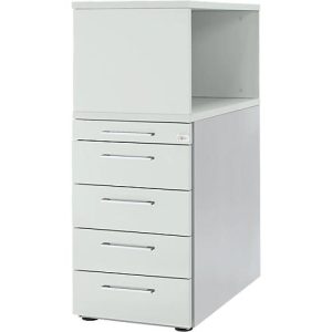 Schäfer Shop Genius Standcontainer mit Aufsatzregal, abschließbar, eckiger Griff, lichtgrau Schäfer Shop Genius Standcontainer mit Aufsatzregal, abschließbar, eckiger Griff, lichtgrau
