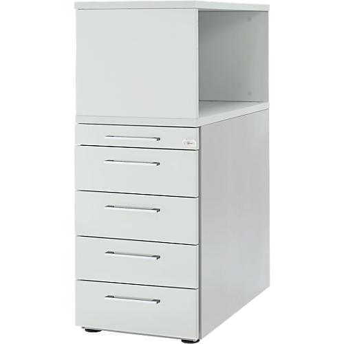 Schäfer Shop Genius Standcontainer mit Aufsatzregal, abschließbar, eckiger Griff, lichtgrau
